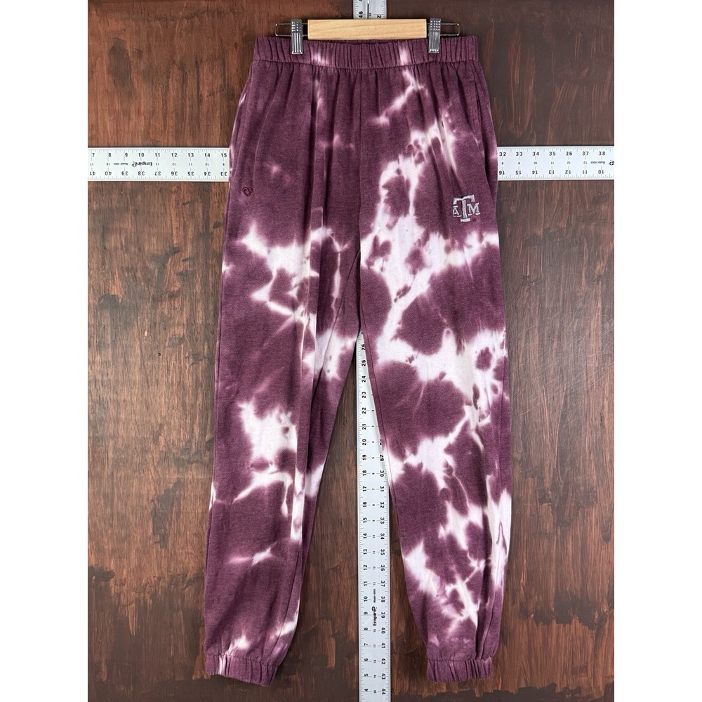 Texas A&M Aggies Tie Dye Fleece Sweatpants Maroon White Womens Medium NCAA EUC